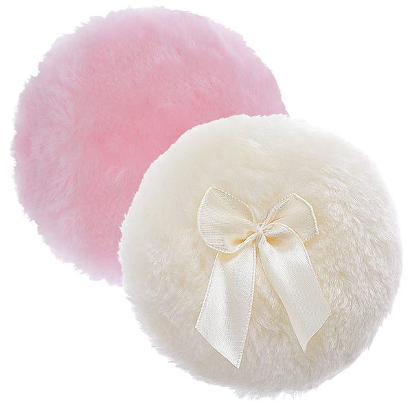 Sibba Large Fluffy Powder Puff, 4 Inch Ultra Soft Washable Reusable Velour Face Body Powder Puff Loose Powder Puffs Wet Dry Makeup Tool (Pink&Yellow)