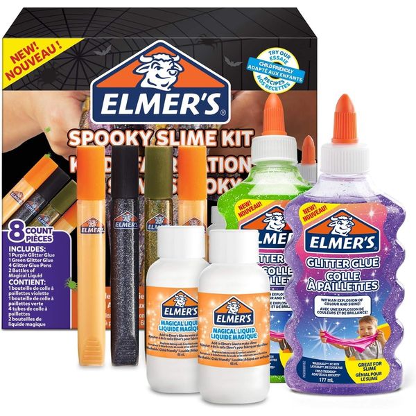 Elmer's Glue Spooky Slime Kit | with Clear PVA Glue, Glitter Glue Pens and Magical Liquid Slime Activator Solution | 8 Piece Slime Making Set