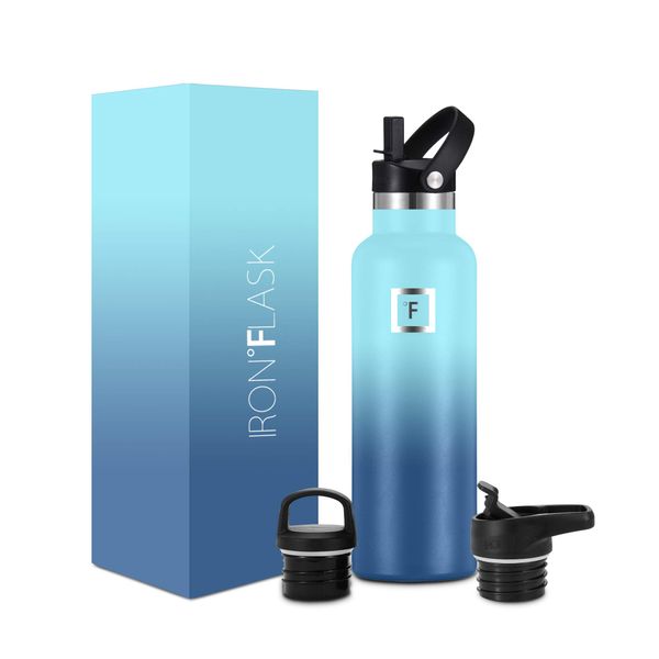 IRON °FLASK Sports Water Bottle - 20 Oz - 3 Lids (Narrow Straw Lid) - Leak Proof Vacuum Insulated Stainless Steel - Hot & Cold Double Walled Insulated Thermos - Valentines Day Gifts for Him or Her