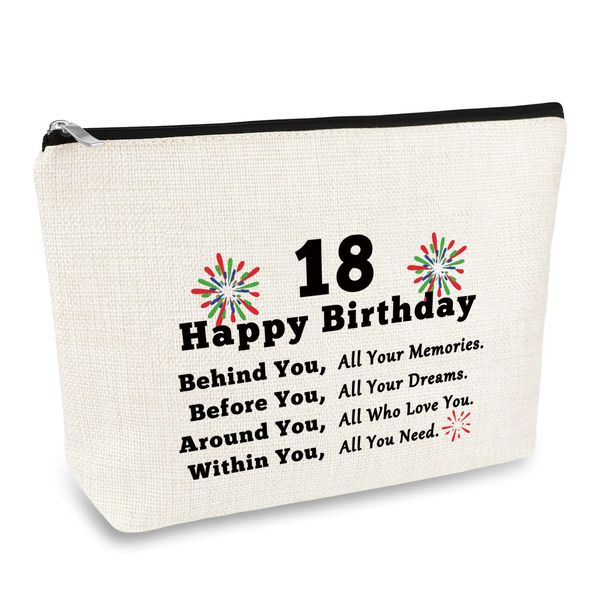 18th Birthday Gifts for Girls Happy 18th Birthday Makeup Bag Gifts 18 Years Old Birthday Gifts for Best Friend Bestie Cosmetic Bag Daughter Granddaughter Sister Niece 18th Birthday Gifts Travel Pouch