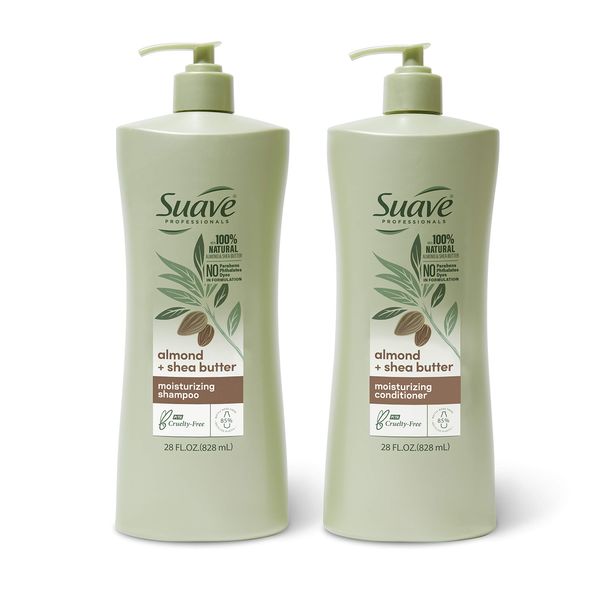 Suave Professionals Moisturizing Shampoo and Conditioner for Dry Hair Almond and Shea Butter Paraben-free and Dye-free 28 oz, 2 Count