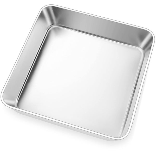 Joyfair 8 inch Cake Tin, Stainless Steel Square Baking Tin/Small Roasting Pan, Cake Mould for Birthday Christmas, Brownie Lasagna Bakeware, Healthy, Matte Finished & Dishwasher Safe, 20 x 20 cm