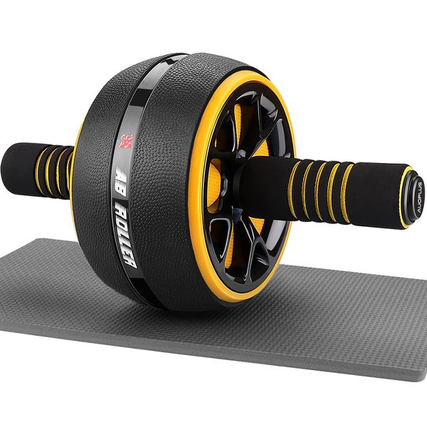 AUOPLUS Abdominal Roller with Knee Mat, Ab Wheel, Ab Wheel, Ab Training Equipment, Muscle Training Goods, Exercise Roller, Core Stretching, Diet Equipment, Abroller (Black/Yellow)