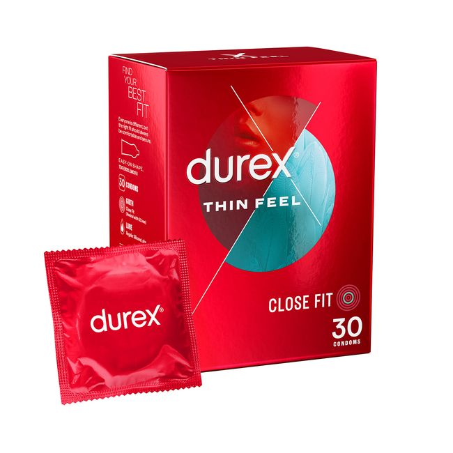 Durex Thin Feel 30s Close Fit Condoms | Tighter & Enhanced Sensitivity | Secure | Natural Latex