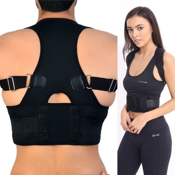 Posture Corrector Deluxe, Magnetic, Adjustable Straps, Neoprene, Four Colours (Small, Black)