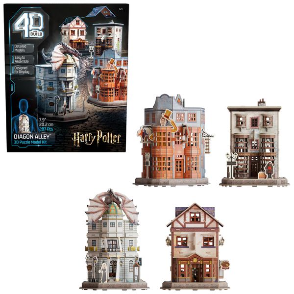 4D Build, Harry Potter Diagon Alley 3D Puzzle Model Kit, 4 Buildings, 287 Pcs, Harry Potter Gifts Desk Décor, 3D Puzzles for Adults & Teens 12+