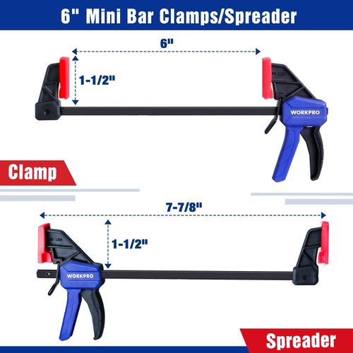 6" Light-Duty Bar Clamps for Woodworking 2PCS F Clamps One-Handed Clamp/Spreader
