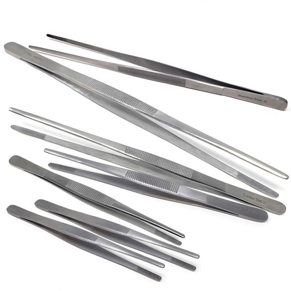 SET OF 7 THUMB DRESSING DISSECTING FORCEPS TWEEZERS SERRATED 4.5", 5", 5.5", 6", 8", 10", 12" (A2ZSCILAB BRAND)