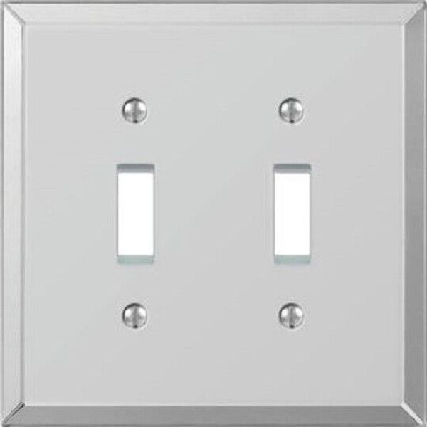 (6)-Amerelle 2-Gang Acrylic Beveled Mirror Toggle Switch Wall Plate 66TT