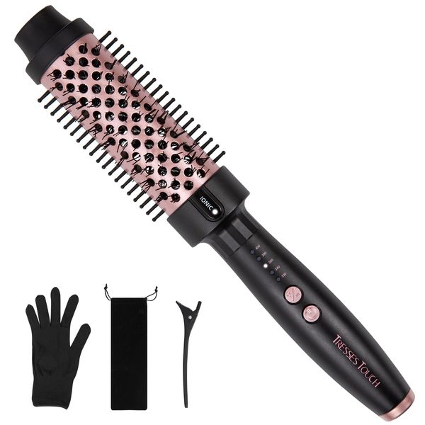 Tresses Touch Thermal Brush, 1.5" Blowout Brush, Ionic Heated Round Brush with 5 Settings, Dual Voltage Curling Brush, Round Brush Blow Dryer for Blowout Look