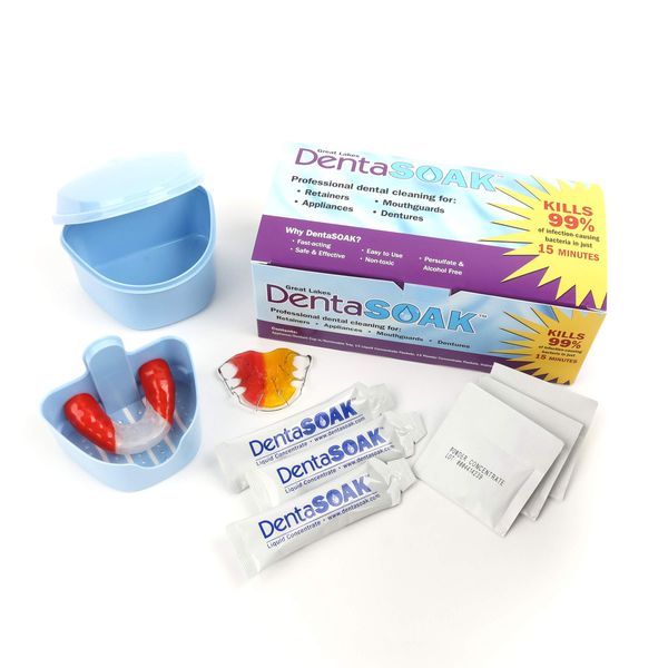 DentaSOAK® Starter Kit - Mouthguard, Retainer, Denture, Appliance Cleaner – 100% Safe - Persulfate Free – Non-Toxic & Alcohol Free – 3 Month Supply – Mint Scented