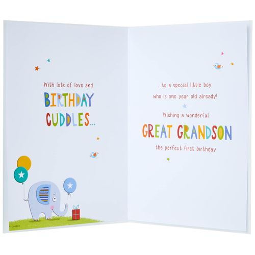 Regal Publishing Juvenile Birthday Card Age 1 Great Grandson - 9 X 6 Inches -
