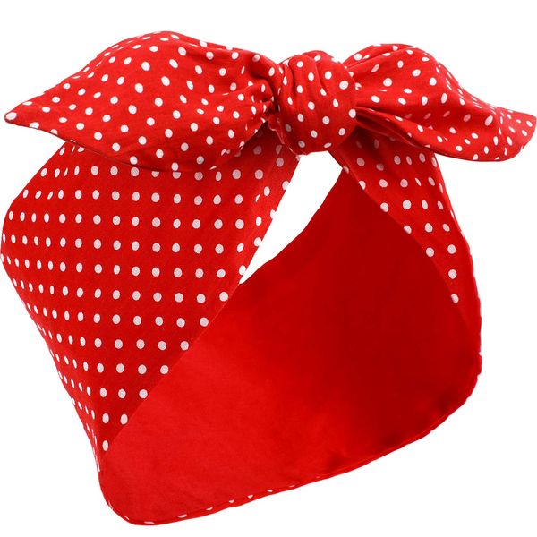 Rosie the Riveter Costume Headband Red White Polka Dot Bandana Headband Wire Headband Retro Hairband Headwrap Hair Accessories for Women and Girls