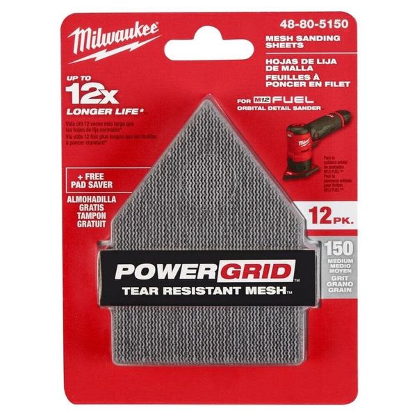 Milwaukee 48-80-5150 Mesh Sanding Sheets (12-Pack) for M12 Orbital Detail Sander