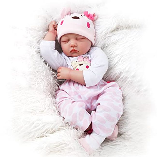 22 Inch Full Body Silicone Reborn Baby Dolls Newborn Realistic Handmade  Reborn Dolls with Black Skin & Pink Clothes Children Gift Accompany for