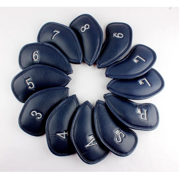 Craftsman Golf Blue 12pcs Thick Synthetic Leather Golf Iron Head Covers Set Headcover Fit All Brands (Blue with Silver No.)