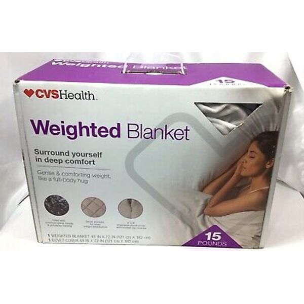 CVS Health 15 lb Pound Weighted Blanket 48" x 72" Gray For Deep Comfort & Sleep