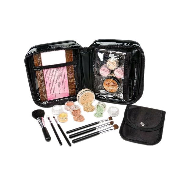 15 pc STARTER KIT w/BRUSHES & CASE (LIGHT) Mineral Makeup Foundation Set Bare