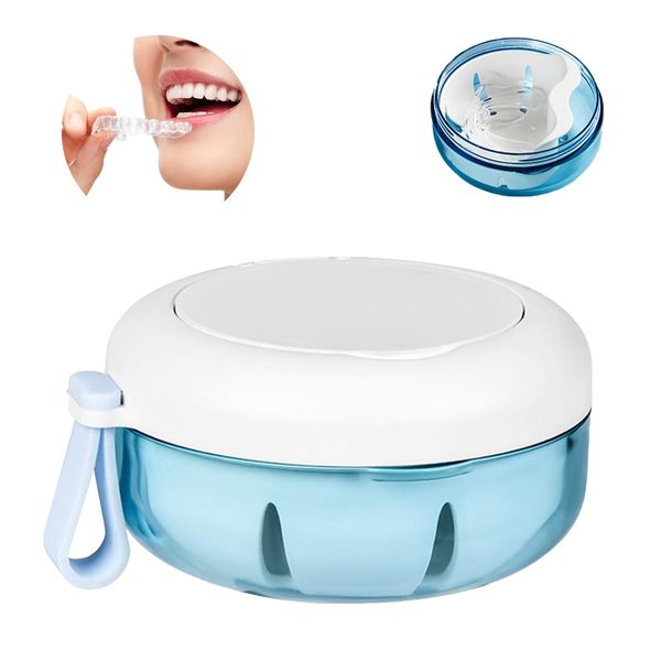 ExcellaElite Dental Retainer Case, Denture Bath Box Leakproof Retainer Boxs Portable Denture Cleaning Kit with Mirror Denture Cup Suitable for Removable Braces Storage Soaking Cleaning