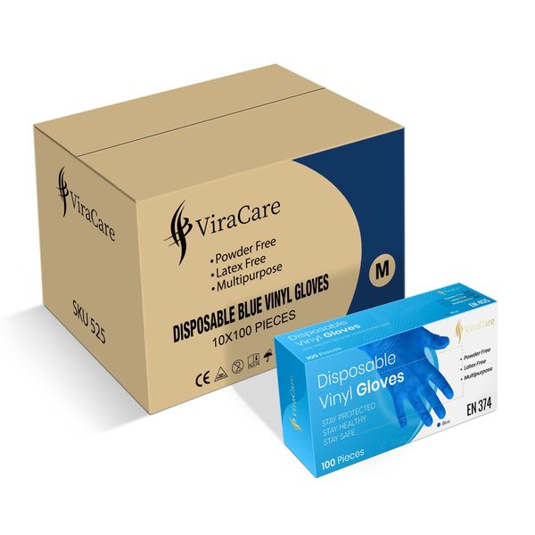 1000 x Blue Disposable Gloves Medium | Vinyl Gloves Disposable Medium | Latex free gloves | Powder Free Gloves | Strong And Non-Sterile | (Medium)