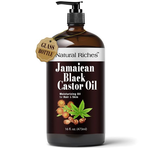 Natural Riches Jamaican Black Castor Oil Glass Bottle Pure Organic Cold Press...