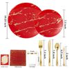 N9R 225PCS Red Gold Plastic Plates Set, Disposable Dinnerware Set Include 25 ...