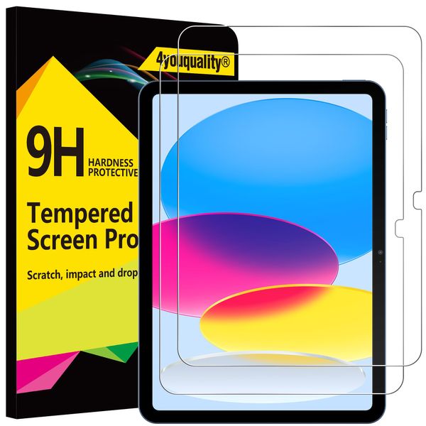 4youquality [2-Pack Screen Protector for iPad 10 (10.9-Inch, 2022 Model, 10th Generation), 9H Tempered Glass Film, Anti-Scratch, Impact-Resistant