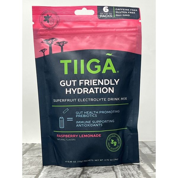 TIIGA Hydration Energy Drink Electrolytes Gut Health RASPBERRY LEMONADE 6pk 6/25