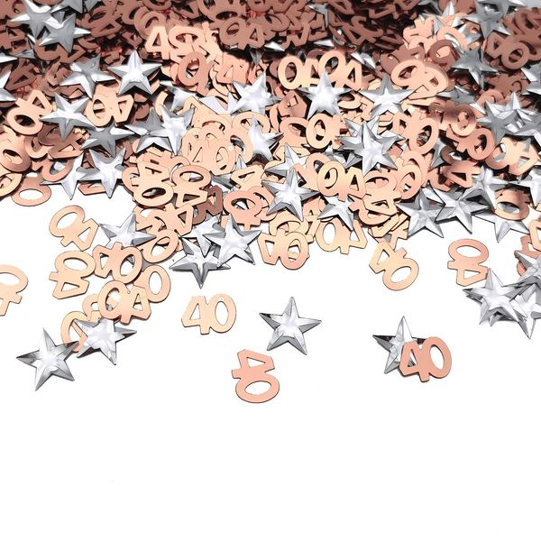 iZoeL 40th Rose Gold Table Confetti Bag 30g incl. 40th Birthday Confetti (1000pcs) Silver Star Confetti Sequin(200pcs) for 40th Birthday Party Wedding Anniversary Table Decoration (Rose Gold 40)