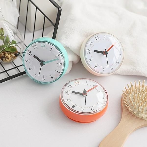 Style mirror suction silent minute hand point living waterproof bathroom clock