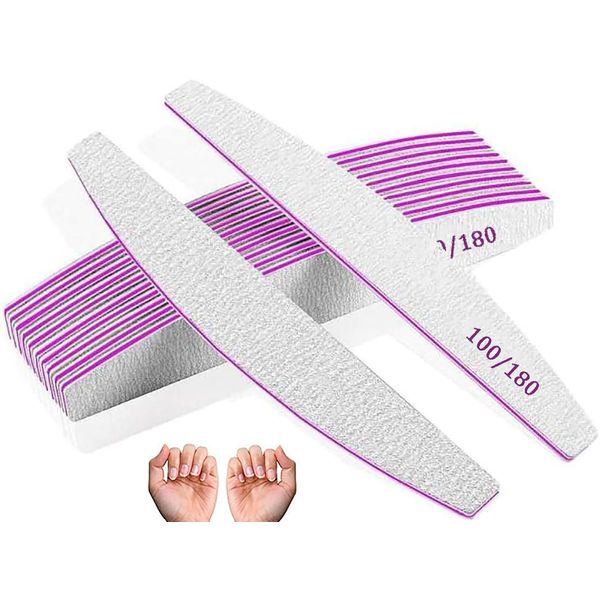 Eastrise Nail Files,Professional Nail Files Double Sided Emery Board(100/180 Grit) Nail Styling Tools Pet Grooming Tools for Home and Salon Use(Half Moon-12 pcs)