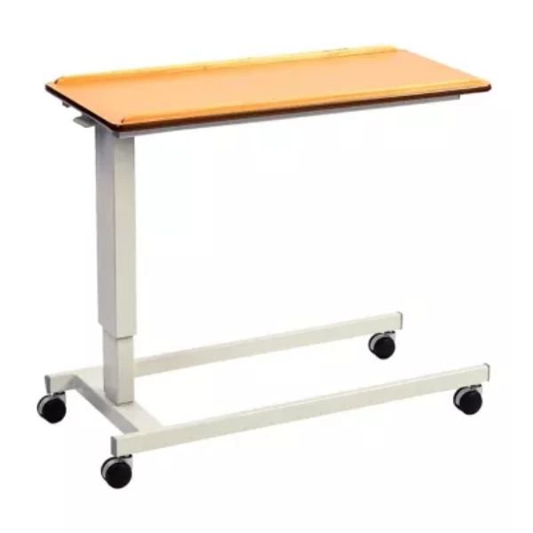 NRS Healthcare Easy Lift Wheeled Overbed Table For Low and Standard Beds or Chairs Beech Effect