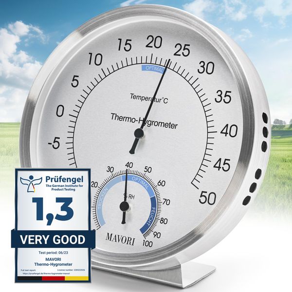 Mavori Analog Thermometer – Hygrometer – Thermometer for Indoor – Premium Stainless Steel Temperature Gauge Indicator – Mechanically Operated Temperature and Humidity Monitor – High Accuracy