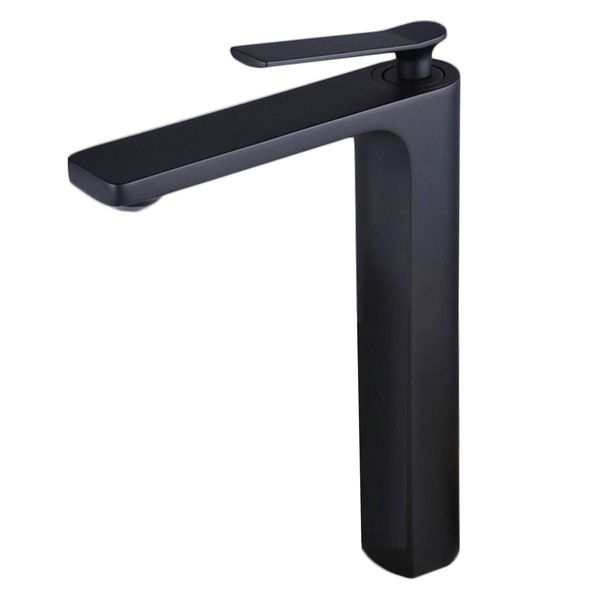 Contemporary Single Handle Tall Matte Black Bathroom Vessel Sink Faucet, Lavatory Faucet with Hoses