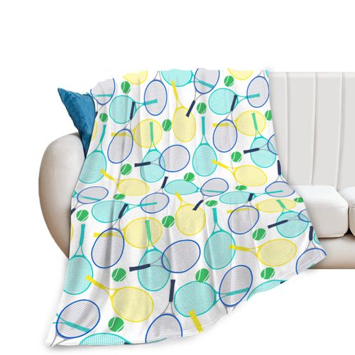 Tennis Rackets and Balls Soft Throw Blanket All Season Microplush Thick Warm Blankets Tufted Fuzzy Flannel Throws Blanket for Bed Sofa Couch 80"x60"