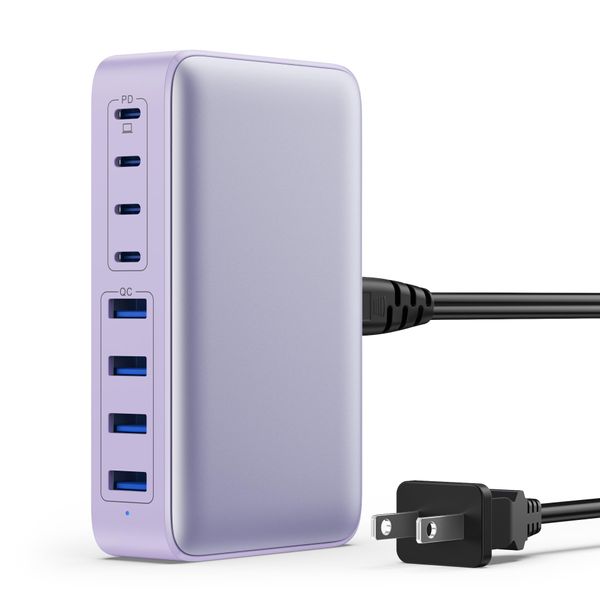 200W USB C Charger Block, GaN III 8-Port USB C Fast Charging Station PPS PD 65W Laptop Charger Adapter Compatible with MacBook Pro/Air,DELL,HP Surface,iPhone 16/15/Pro/14/13,Galaxy,Steam Deck-Purple