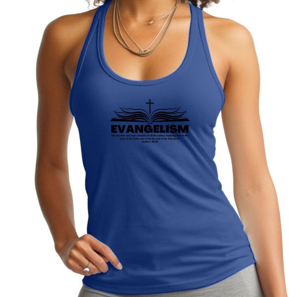 Womens Fitness Tank Top Graphic T-shirt, Evangelism - Go Therefore - Royal Blue / M