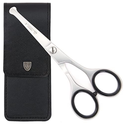 3 Swords Germany – professional NOSTRIL NOSE and EAR HAIR SCISSORS, stainless steel, straight blade rounded tip with black case