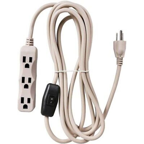 12FT 3-Prong Extension Cord 3 outlets With Switch 16AWG Indoor Extension Cord