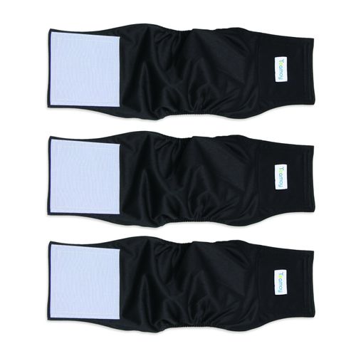 Teamoy 3 Pack Male Dog Diaper Wrap, Washable Puppy Belly Bands, Super-Absorbent and Comfortable(M,13"-16" Waist,Black)