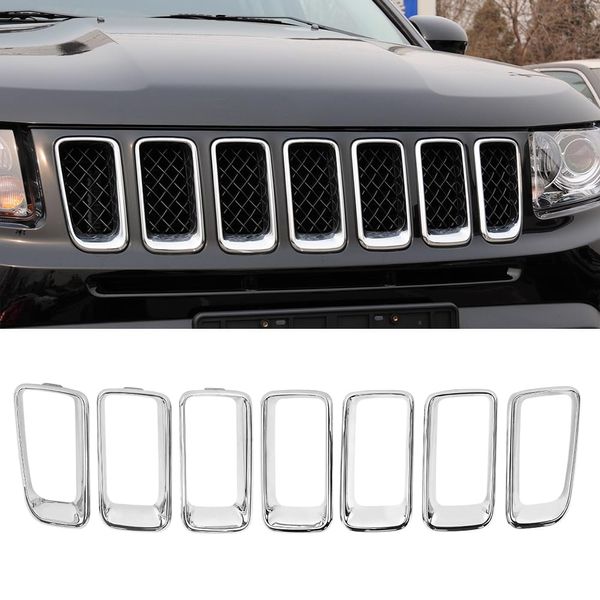 COOL STAR 68109865AA 7PCS Chrome Grille Trim Molding Insert Compatible with Jeep Compass 2011 2012 2013 2014 2015 2016 2017 CH1210111