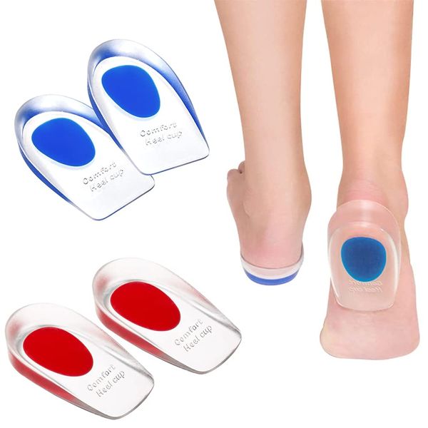 XINCHAO 2 Pairs Gel Heel Cups Silicone Heel Cushion Pads Heel Support Pads for Relieve Plantar Fasciitis Heel Pain, Heel Bone Spur and Achilles Tendonitis (Blue & Red)