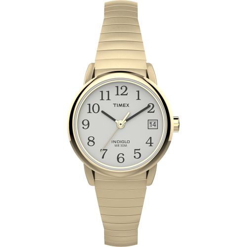 Timex Women's Easy Reader 25mm Watch – Gold-Tone Case White Dial with Tapered Expansion Band