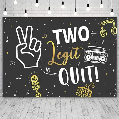 ABLIN 7x5ft Two Legit to Quit Happy 2nd Birthday Backdrop Hip Hop Gold Microphone Headphones Music Tape White Radio Gesture Black Background Party Decor Cake Table Banner Props