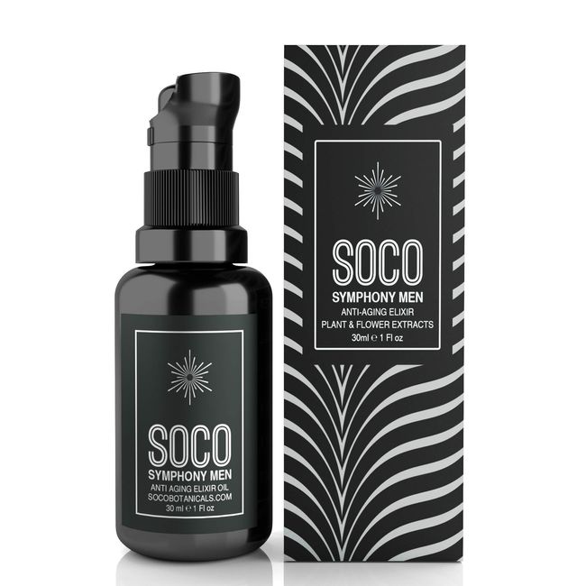 SOCO Botanicals Men's Face & Beard Oil Moisturizer - Anti Aging All In One Organic Elixir for Face and Eyes to Replace Cream with Sea Buckthorn, Argan, Rosehip & CoQ10, Essential Oil Blend for Men's Skin - Facial Moisturizer & Natural Wrinkle Treatment, V