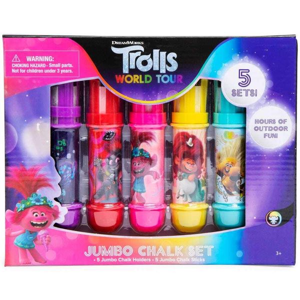 Trolls Jumbo Sidewalk Chalk with Holder (5 Pcs) Outdoor Chalk for Kids, Street Chalk, Chalk for Toddlers, Driveway Chalk for Kids, Sidewalk Chalk for Kids, Sidewalk Chalk Set, Washable Sidewalk Chalk