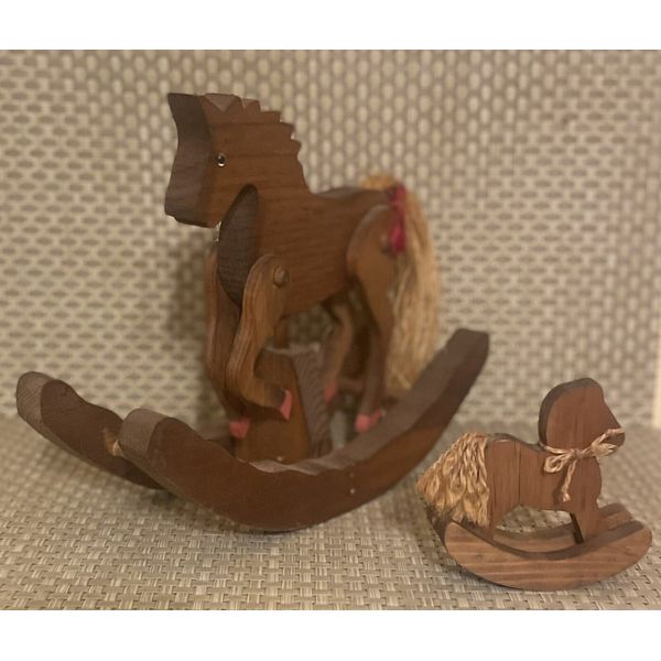 2 Rocking Horses Wooden Toys Moving Legs Clacking Sound Pony Nursery Folk Art