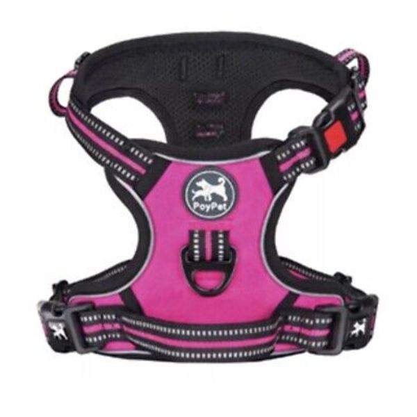 Poypet Dog Harness No-Pull Adjustable Dog Vest Reflective Pet Pink/Black Medium