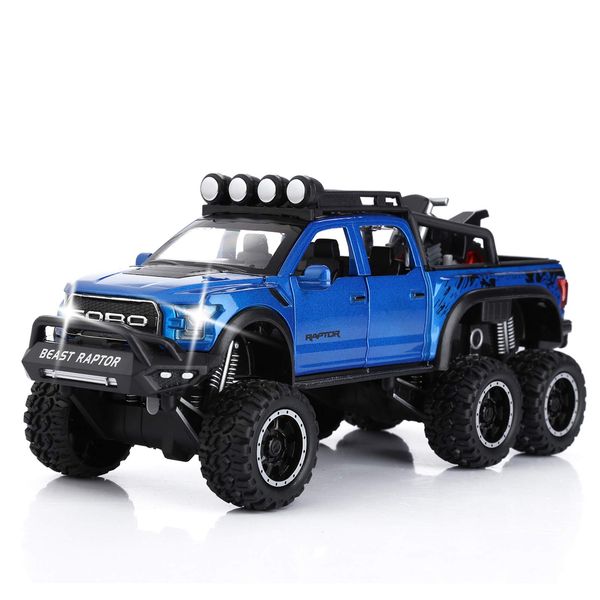 SASBSC Toy Pickup Trucks for Boys F150 Raptor Diecast Metal Model Car with Sound and Light for Kids Age 3 Year and up Blue