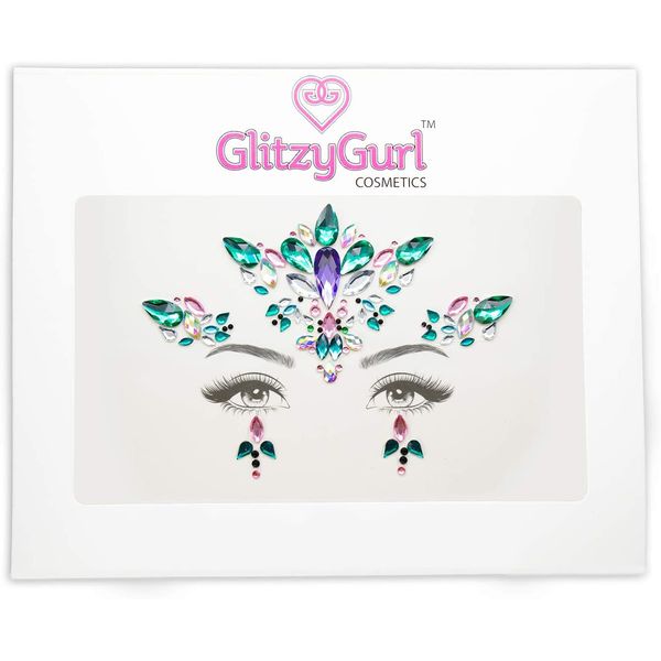 Face Gems Irridescent Temporary Tattoo Stickers Acrylic Crystal Holographic Glitter Stickers Waterproof Face Jewels Rhinestone for Party, Rave Festival, Dress-up (Mesmerizing Mermaid)